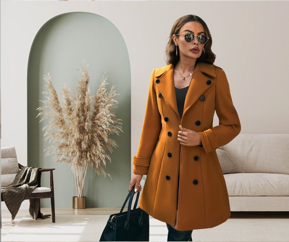 A tailored trench coat styled over a minimalist outfit in natural outdoor light.