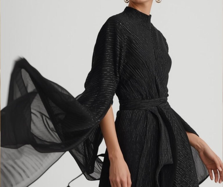 Flowing textured dress showcasing fabric movement and modern elegance