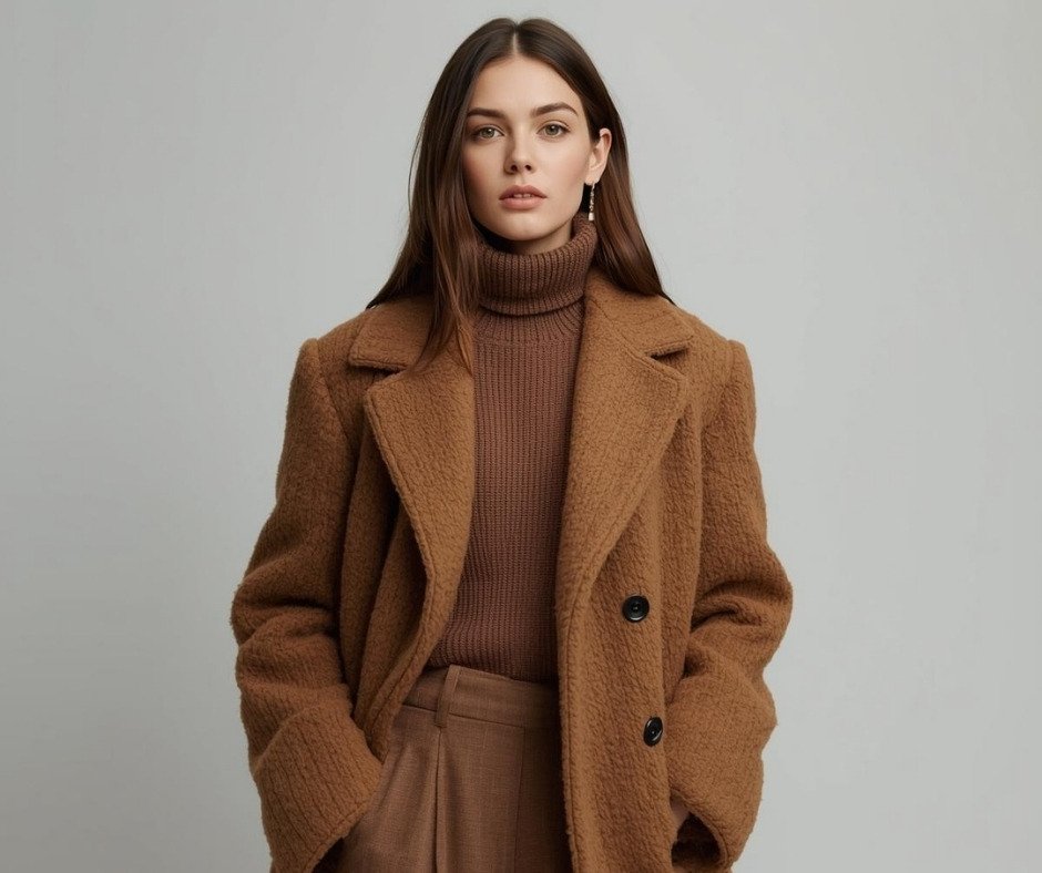 Layered textured outfit demonstrating seasonal versatility and effortless elegance