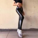 Large Stretch Faux Leather Cropped Leggings