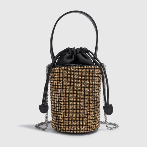 Soft Diamond Drawstring Bucket Bag – Chain Crossbody Purse