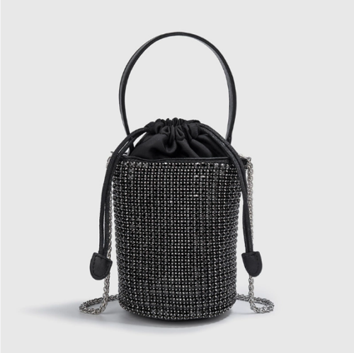 Soft Diamond Drawstring Bucket Bag – Chain Crossbody Purse