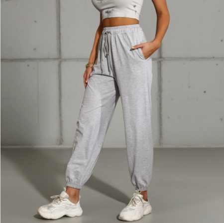 Pants Casual High Top Sports Ankle Banded Pants Elastic Cropped Sweatpants Women