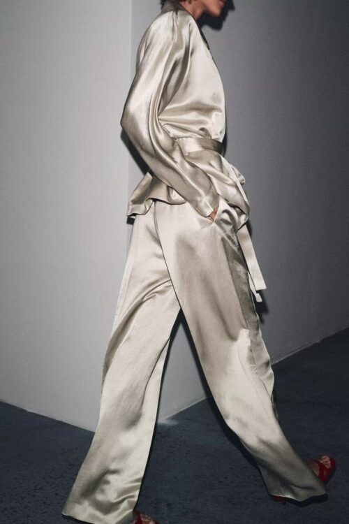 Autumn Women Clothing Fashionable Elegant Blazer Satin Pants Two Piece Sets