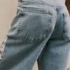 Women Clothing Spring Autumn Crochet Stitching High Waist Wide Leg Jeans