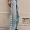 Women Clothing Spring Autumn Crochet Stitching High Waist Wide Leg Jeans