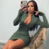 Fall Women Clothing Sexy Slim Fit Thread Long-Sleeve Zipper Dress