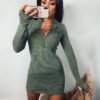 Fall Women Clothing Sexy Slim Fit Thread Long-Sleeve Zipper Dress
