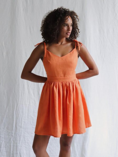 Cotton Sling Backless High Waist Short Dress Spring Summer Tie Short Dress Women