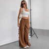 Bow Side Contrast Drawstring Sports Casual Pants