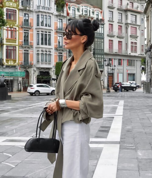 High End French Large Collared Lace Up Windbreaker Women Autumn Coat