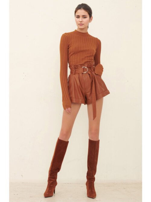 Autumn Winter High Waist A line Faux Leather Pants Women Popular Wide Leg Slimming Shorts