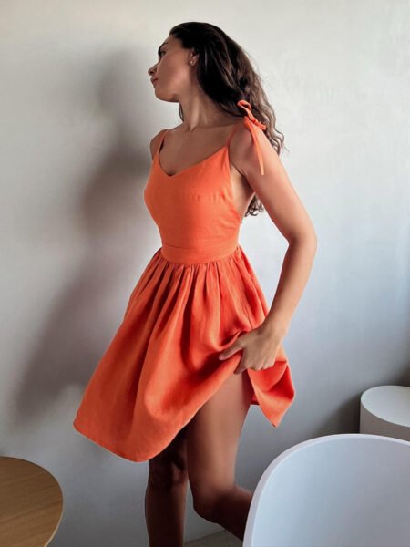 Cotton Sling Backless High Waist Short Dress Spring Summer Tie Short Dress Women