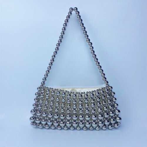 pearl chain handbag, vintage beaded bag, handwoven purse