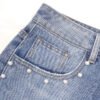 Women Clothing Autumn Magic Heavy Industry Metal Rivet White Pearl Straight Leg Denim
