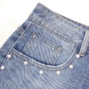 Women Clothing Autumn Magic Heavy Industry Metal Rivet White Pearl Straight Leg Denim