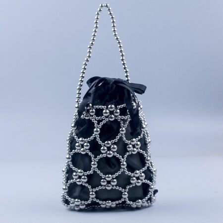 Silver Luxe Beaded Cutout Evening Handbag