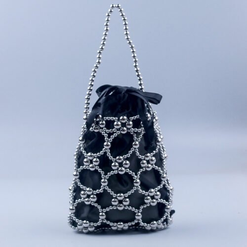 Silver Luxe Beaded Cutout Evening Handbag