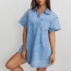 Ladies Dress Spring Summer Women Clothing Polo Collar Loose Denim Dress