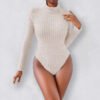 Women Wear Source Knitted Long Sleeve Turtleneck Slim Fit Jumpsuit Bodysuit