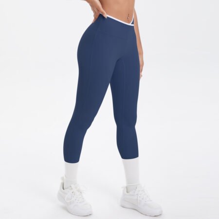 Nude Feel Skinny Yoga Pants Contrast Color Sexy Hip Lifting Cross High Waist Cropped Pants Women Sports Fitness Pants