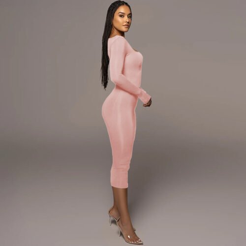 Winter Arrival Women's Sexy Slim Fleece Square Collar Long Sleeve Dress