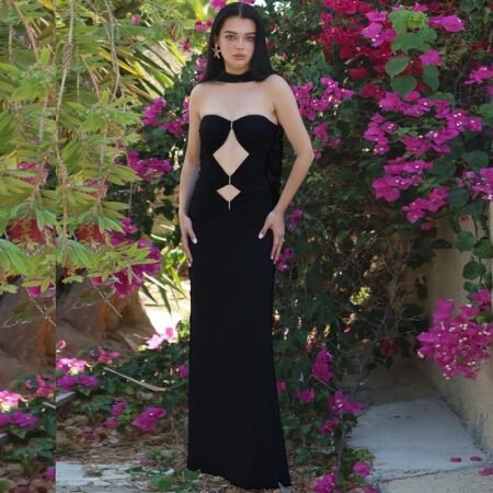 Women Clothing Summer Sexy Cutout Tube Top Ribbon Dress Women