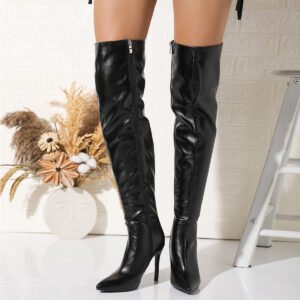 Faux Leather Over-the-Knee Boots – Warm High Heel Winter Style