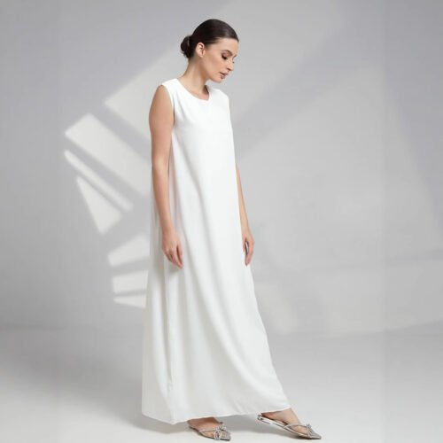 Spring Summer Solid Sleeveless Round‑Neck Tank Dress