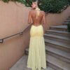 ummer Women Clothing Solid Color Sexy Mesh Stitching Deep V Plunge Neck Halter Tied Dress