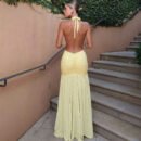 ummer Women Clothing Solid Color Sexy Mesh Stitching Deep V Plunge Neck Halter Tied Dress