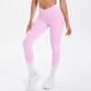 Nude Feel Skinny Yoga Pants Contrast Color Sexy Hip Lifting Cross High Waist Cropped Pants Women Sports Fitness Pants