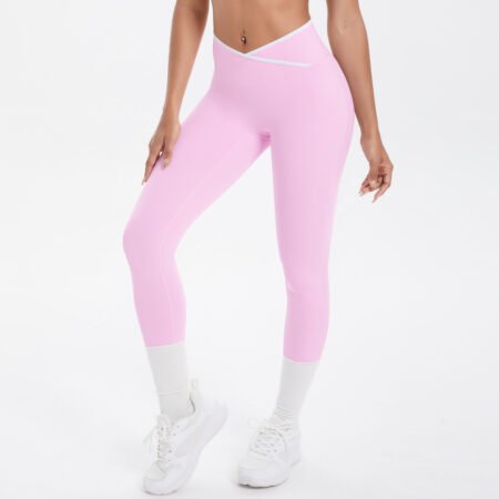 Nude Feel Skinny Yoga Pants Contrast Color Sexy Hip Lifting Cross High Waist Cropped Pants Women Sports Fitness Pants