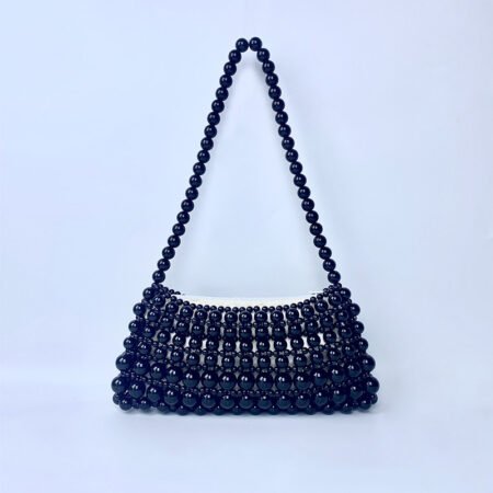 pearl chain handbag, vintage beaded bag, handwoven purse