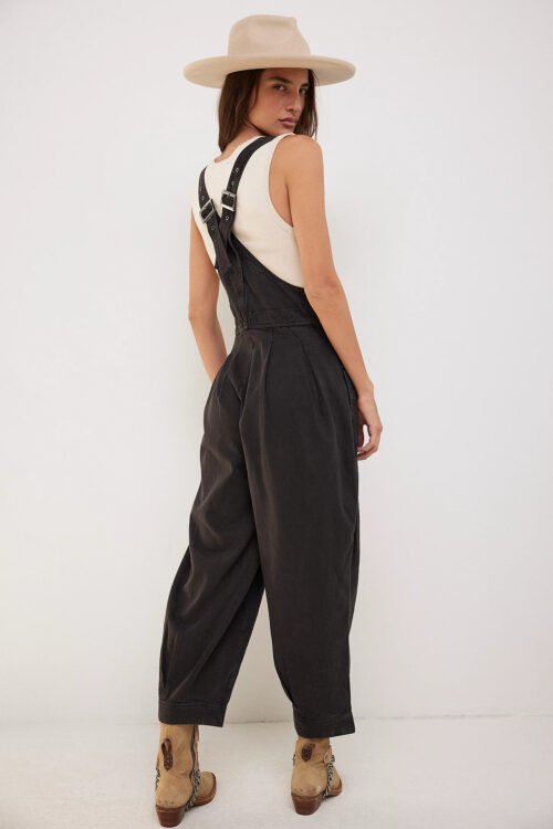 Women Loose Casual Side Pocket Sleeveless Denim Suspender Pants