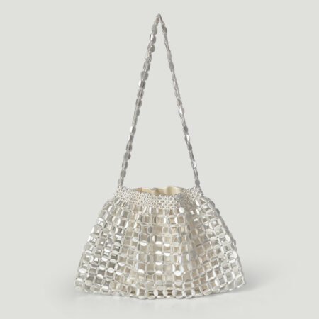 Silver & Gold Beaded Dumpling Shoulder Bag – Handmade Glamour