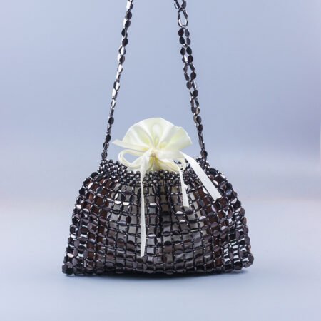 Silver & Gold Beaded Dumpling Shoulder Bag – Handmade Glamour