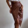 Sexy Lace up Sheath Leather Skirt Women Clothing Autumn Winter