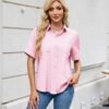 Embrace an effortless vibe with this charming, denim-look short-sleeve shirt. Its relaxed, loose fit and classic single-breasted design make it the perfect versatile piece for a chic, comfortable spring or summer style.