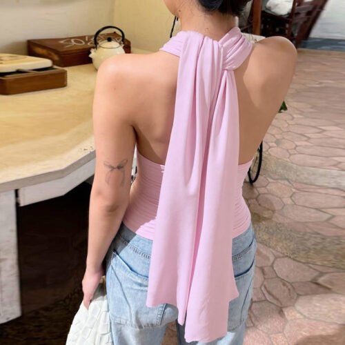 Summer Multi Color Backless Sling Stretch V neck Halter Vest