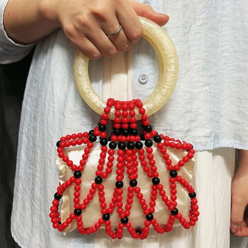 Retro Handmade Beaded Woven Handbag – Artisan Vintage Design