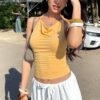 Women Clothing Summer Sexy Bare Back Slim Fit Short Halterneck Vest Top Women