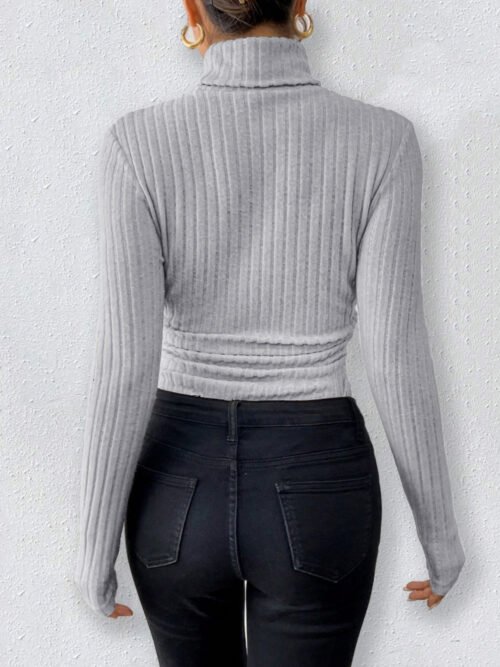 Women Wear Source Knitted Long Sleeve Turtleneck Slim Fit Jumpsuit Bodysuit