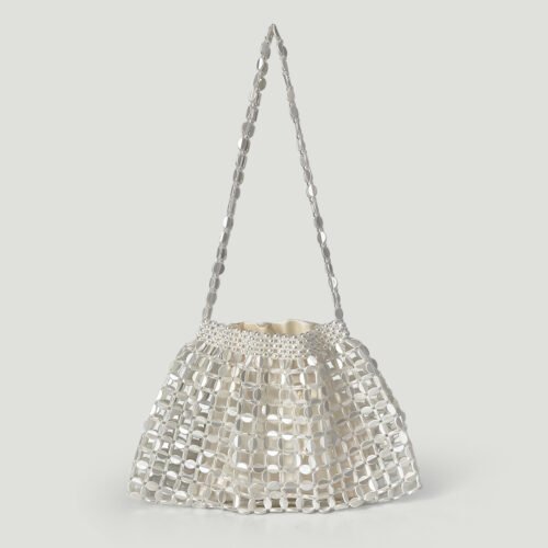 Silver & Gold Beaded Dumpling Shoulder Bag – Handmade Glamour
