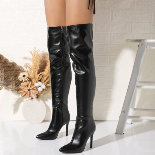 Faux Leather Over-the-Knee Boots – Warm High Heel Winter Style