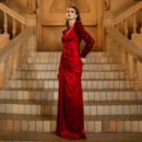 Women Clothing Premium Long Sleeve Round Neck Cocktail Fishtail Sequin Evening Dress