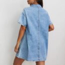 Ladies Dress Spring Summer Women Clothing Polo Collar Loose Denim Dress