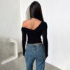 Autumn Casual Solid Color T shirt Sexy off Shoulder off Shoulder Long Sleeve Top Women