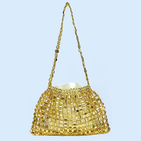 Silver & Gold Beaded Dumpling Shoulder Bag – Handmade Glamour