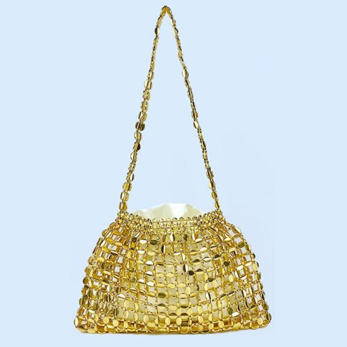 Silver & Gold Beaded Dumpling Shoulder Bag – Handmade Glamour